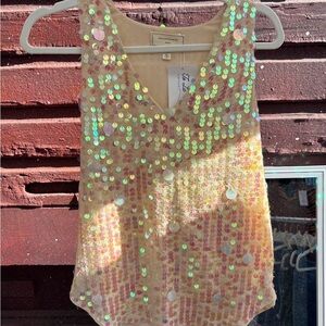 Anthropologie Sequin Embellished Cream Top